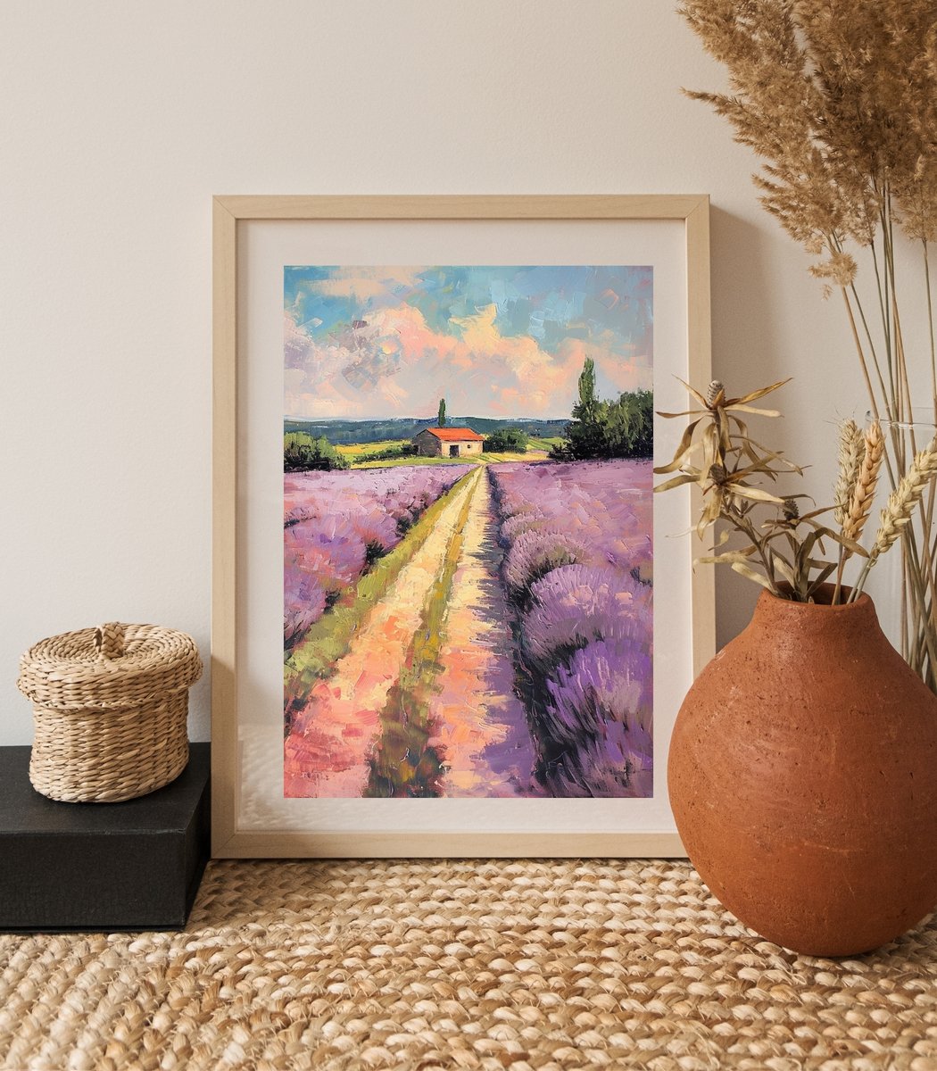 Drift away to fields of lavender with this tranquil print from Lena Art Design. 🌿💜 The perfect escape into a painted Provençal paradise. #LavenderFields #TranquilArt #LenaArtDesign