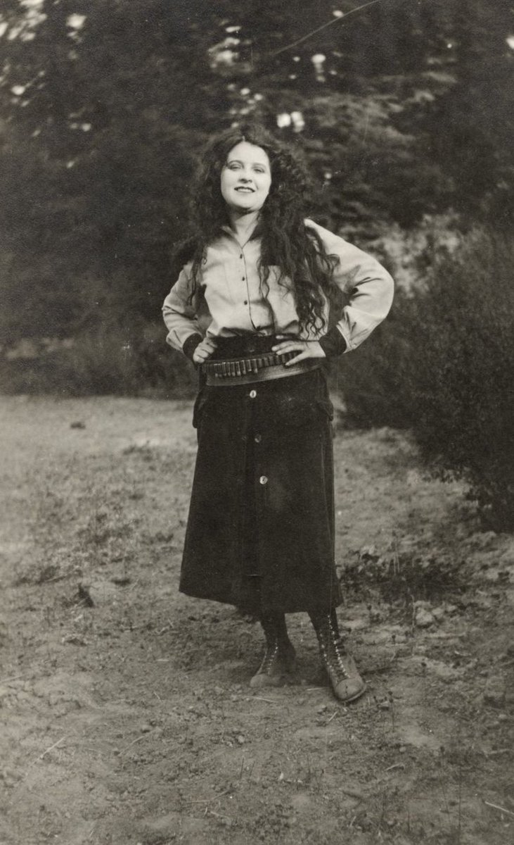 Edythe Sterling on location in Aptos, California during the production of The One-Way Trail (1920)