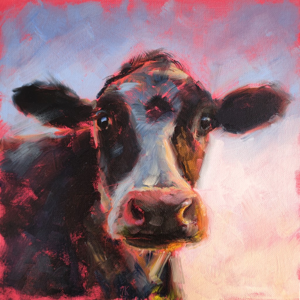 This playful #cow portrait exudes warmth and wonder, illuminated by the golden light of sunset. In a world that can often feel cold and chaotic, this painting serves as a gentle reminder to embrace the simple joys and delights of life⁠ khortviewprints.etsy.com/listing/172304…