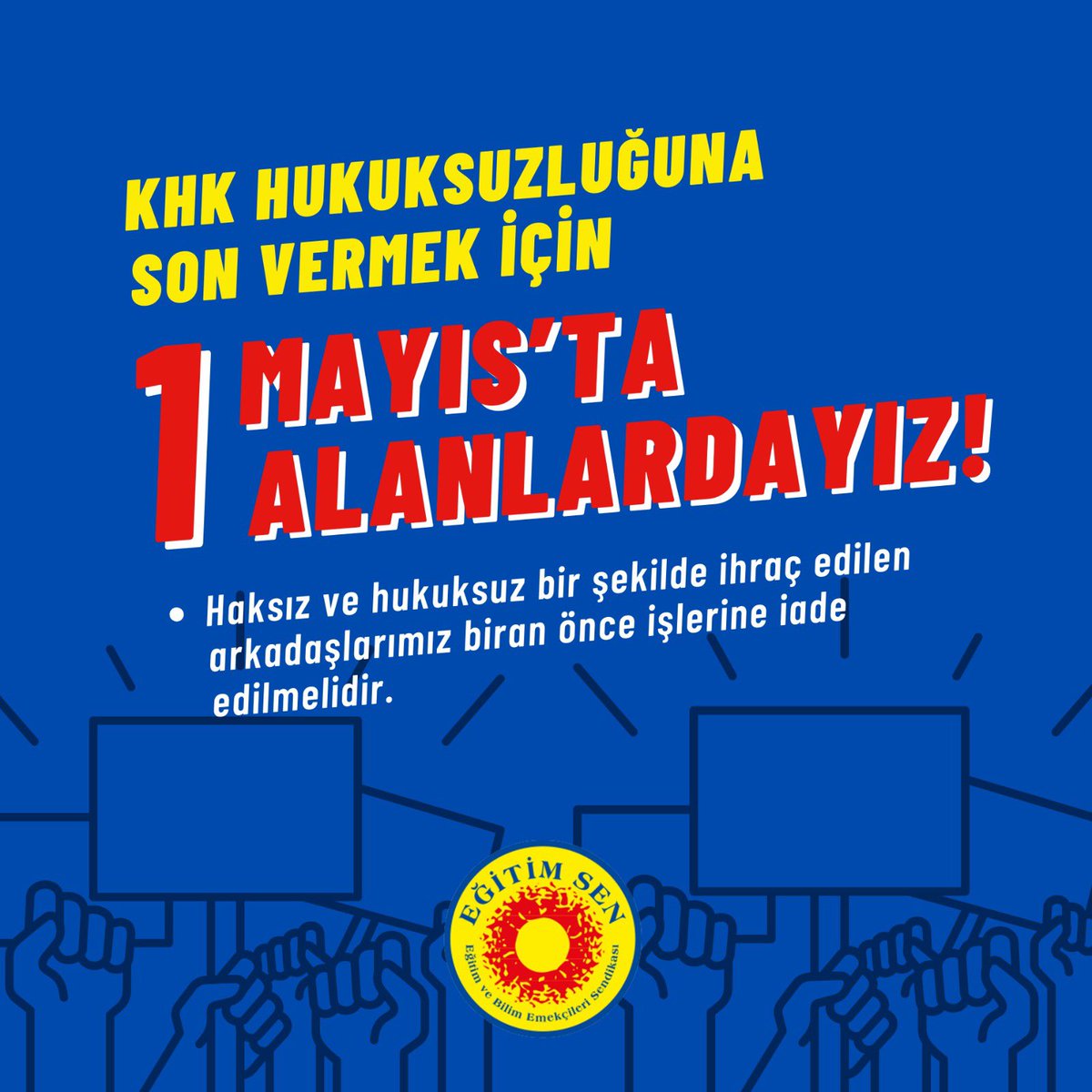 KHK Hukuksuzluğuna son vermek için, Taksim'e çıkmak üzere İstanbul Saraçhane’de KESK pankartı arkasında buluşuyoruz!
#HerYerTaksimHerYer1Mayıs
