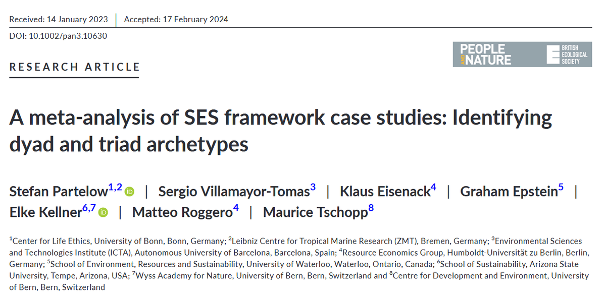SBPartelow's tweet image. Our new paper in @PaN_BES offers a meta-analysis of SES framework models from diverse case studies. 

Can we move SES theorizing beyond single variable-outcome relationships? 

Archetype analysis offers a clear pathway. 1/6🧵

besjournals.onlinelibrary.wiley.com/doi/full/10.10…