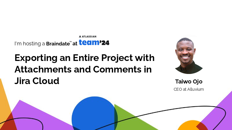 alluviumhq's tweet image. Two must-attend #braindates sessions that will leave you buzzing with inspiration at @Atlassian #team24
1️⃣ Automation + AI=?
⏰ 4:00 pm
🔗a.e180.co/l/SkogRl/
2️⃣ Exporting an entire project with attachments and comments in Jira Cloud
⏰ 6:30 pm
🔗a.e180.co/l/kD1yrk/