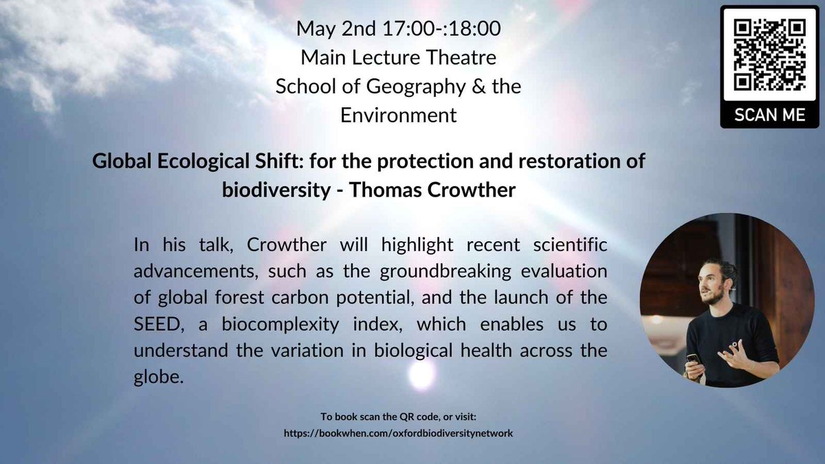 We have an inspirational talk coming up on THURSDAY in Oxford, join us as Thomas Crowther inspires hope for a sustainable future where nature thrives alongside humanity. In person or on-line: oxfordbiodiversitynetwork.bookwhen.com