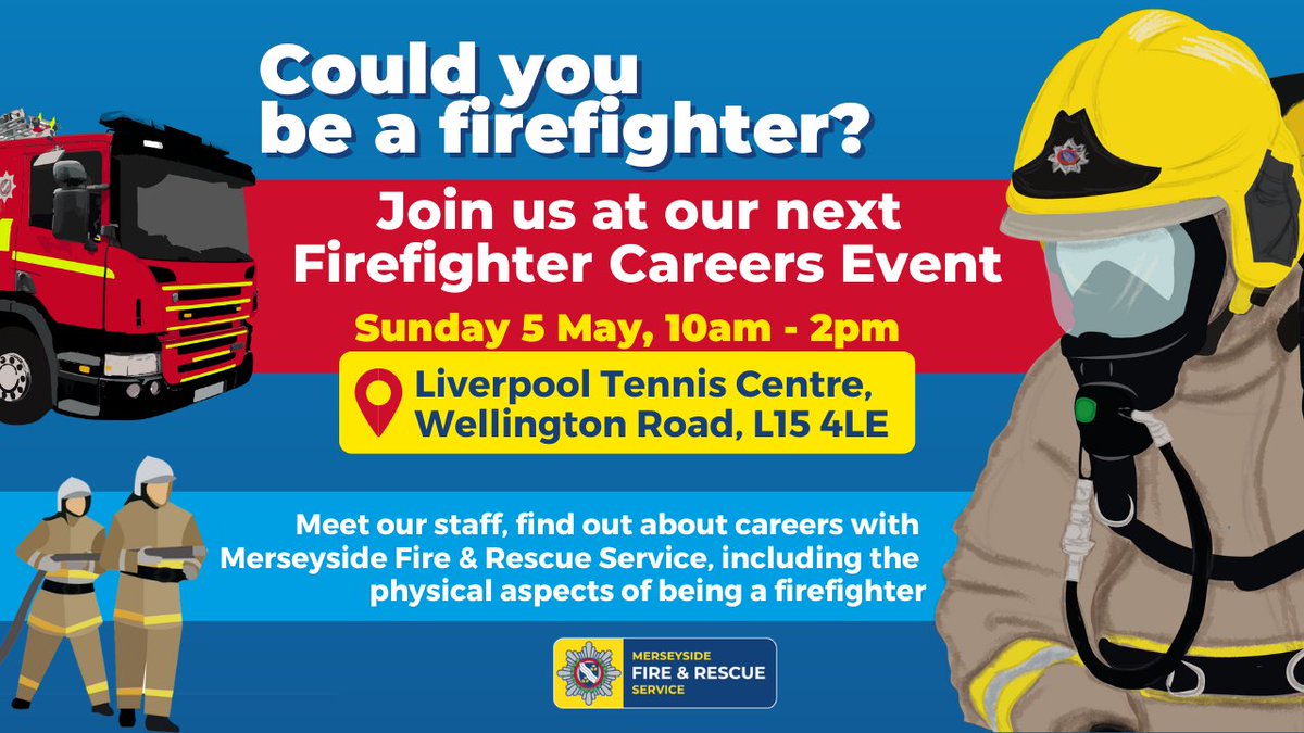 Firefighters from Old Swan Community Fire Station are hosting our next Firefighter Careers Event this Sunday. This is a chance to find out about the different roles at #MFRS, ask questions, and try some of the physical aspects of being a firefighter.