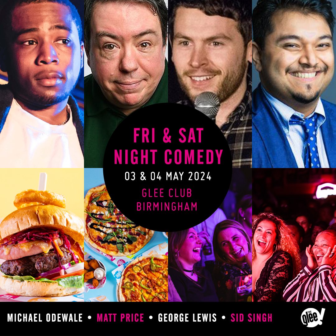 📆 Friday & Saturday Night Comedy, featuring Michael Odewale, @mattpricecomic, @georgelewiscom & @MrSidSingh Superb stand-up comedians and a great range of tasty food offerings Tickets 🎟 bit.ly/BhamWeekendCom