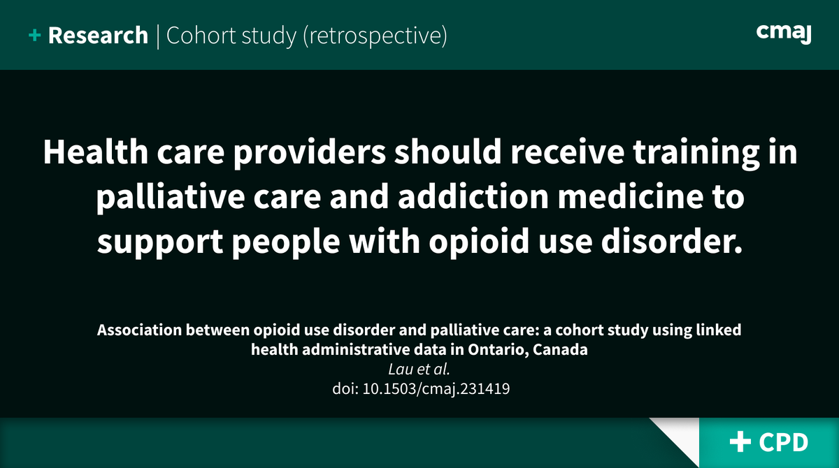 People with opioid use disorder are less likely to receive palliative care in communities during the 90 days before death. ➡️ cmaj.ca/lookup/doi/10.… @JelauPC @marym_scott @Tara_Gomes @ZimmTeamLab @sarina_isenberg @virtualhospice @PCPCRCollab @CIHR_IRSC @bruyerecare