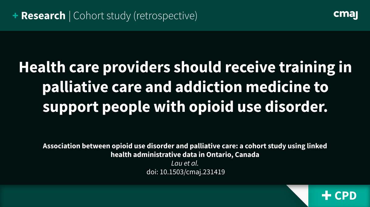 CMAJ (@cmaj) on Twitter photo People with opioid use disorder are less likely to receive palliative care in communities during the 90 days before death.
➡️ cmaj.ca/lookup/doi/10.…
<a href="/JelauPC/">Jenny Lau</a> <a href="/marym_scott/">Mary Scott</a> <a href="/Tara_Gomes/">Tara Gomes</a> <a href="/ZimmTeamLab/">Camilla Zimmermann MD PhD</a> @sarina_isenberg <a href="/virtualhospice/">Canadian Virtual Hospice</a> <a href="/PCPCRCollab/">Pan-Canadian Palliative Care Research Collaborativ</a> <a href="/CIHR_IRSC/">CIHR</a> @bruyerecare People with opioid use disorder are less likely to receive palliative care in communities during the 90 days before death.
➡️ cmaj.ca/lookup/doi/10.…
<a href="/JelauPC/">Jenny Lau</a> <a href="/marym_scott/">Mary Scott</a> <a href="/Tara_Gomes/">Tara Gomes</a> <a href="/ZimmTeamLab/">Camilla Zimmermann MD PhD</a> @sarina_isenberg <a href="/virtualhospice/">Canadian Virtual Hospice</a> <a href="/PCPCRCollab/">Pan-Canadian Palliative Care Research Collaborativ</a> <a href="/CIHR_IRSC/">CIHR</a> @bruyerecare