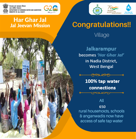 Congratulations to all people of Jalkarampur Village of Nadia District, West Bengal State, for becoming #HarGharJal with safe tap water to all 650 rural households, schools & anganwadis under #JalJeevanMission
@jaljeevan_
@GowbPhe