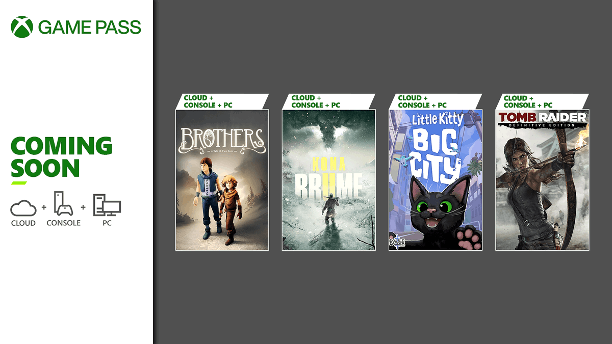 Xbox Game Pass'e mayıs ayının ilk yarısında eklenecek oyunlar belli oldu 🟢

🔸 Tomb Raider: Definitive Edition
🔸 Kona II: Brume
🔸 Little Kitty, Big City
🔸 Brothers: A Tale of Two Sons