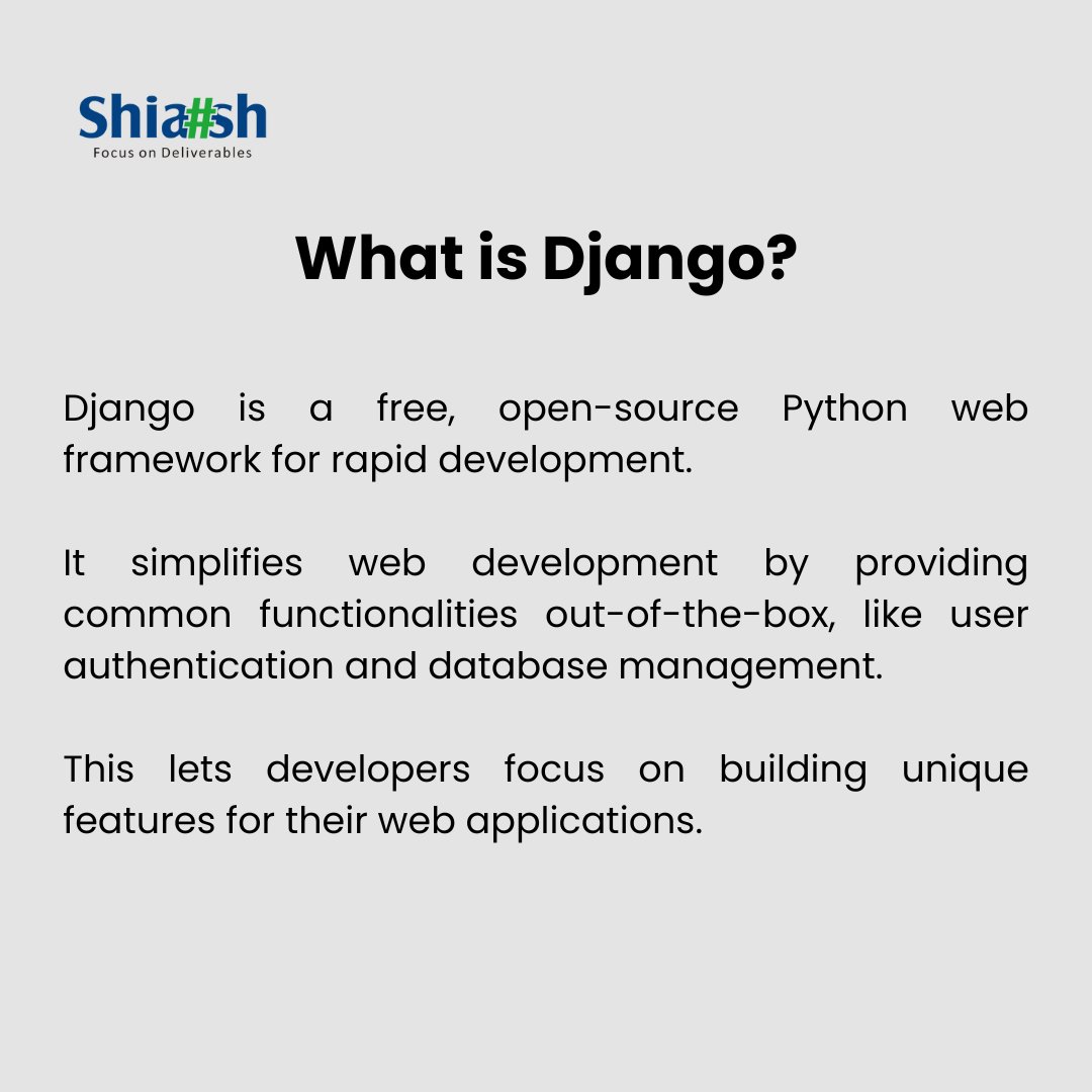 What is Django?

#ShiashInfoSolutions #Django #Frameworks #Pythonweb #pythonframework #webapp