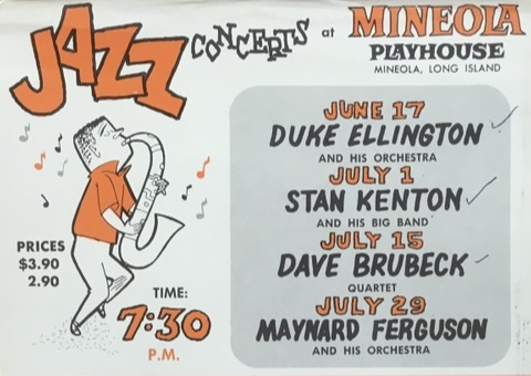 We’re celebrating #InternationalJazzDay with this advertisement from our Calderone Theatre Collection. Look at this amazing 1962 lineup at the Mineola Playhouse on Long Island! Wow, and look at those prices! #jazz #music #JazzDay #Brubeck #Ellington #MaynardFerguson #StanKenton