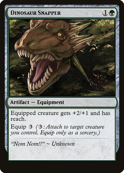 When you friend wants a dinosaur themed reach equipment for their deck. 
Proxies to the rescue. 

#mtg #proxy #art #custom #dinosaur