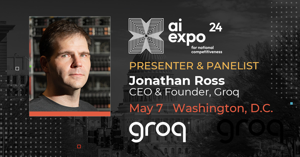 On May 7 at the inaugural AI Expo for National Competitiveness, hosted by @scsp_ai, our CEO & Founder, @JonathanRoss321, will share a live demo focused on public sector use cases, powered by the LPU™, the world's fastest low latency chip for inference solutions.