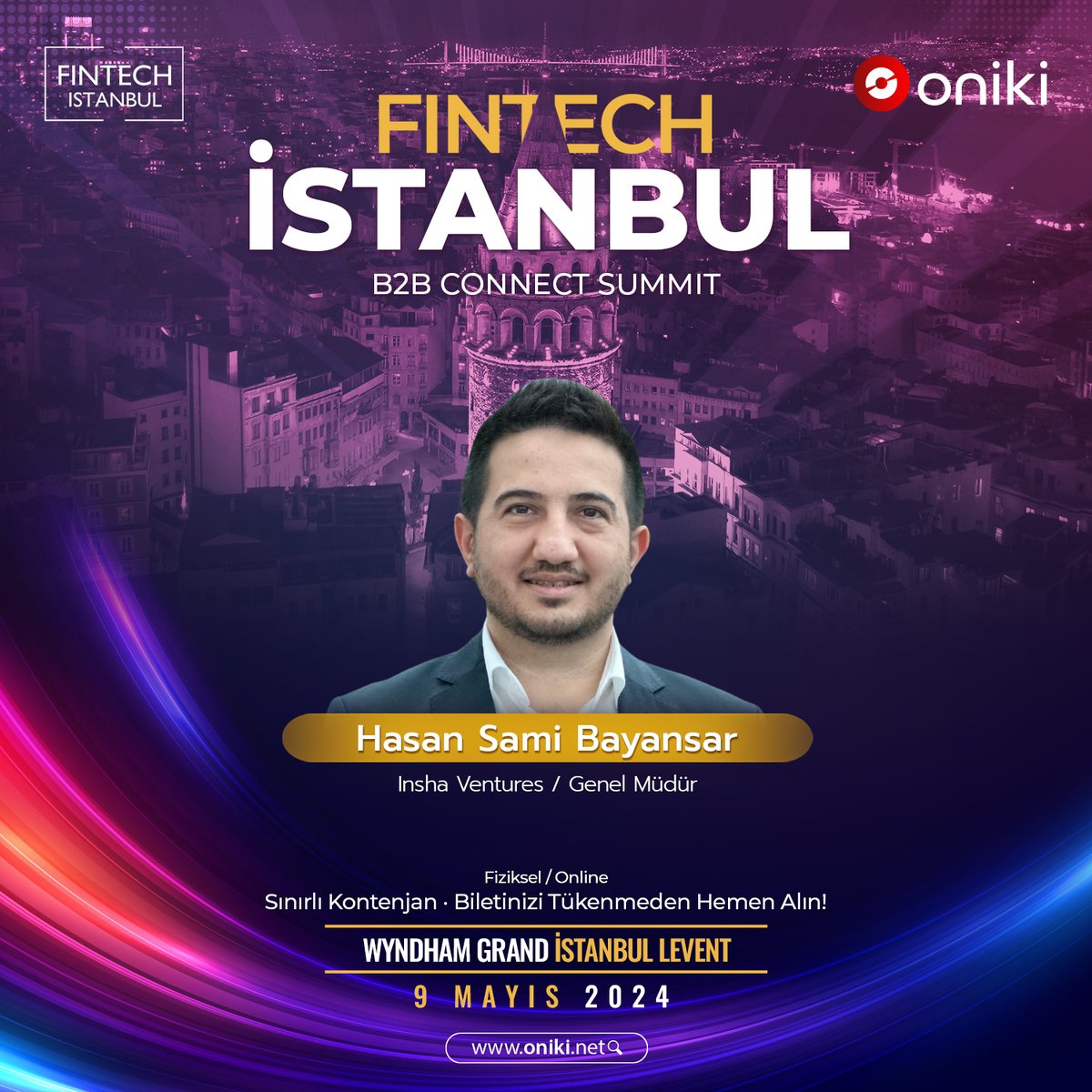 Yapay zeka destekli yeni nesil etkinlik deneyimi @oniki_net ’in @fintech_istanbul iş birliğinde 9 Mayıs’ta düzenleyeceği Fintech İstanbul B2B Connect Summit’te @inshaVentures Genel Müdürü Hasan Sami Bayansar konuşmacılarımız arasında yer alacak! 🤩 #oniki #fintech