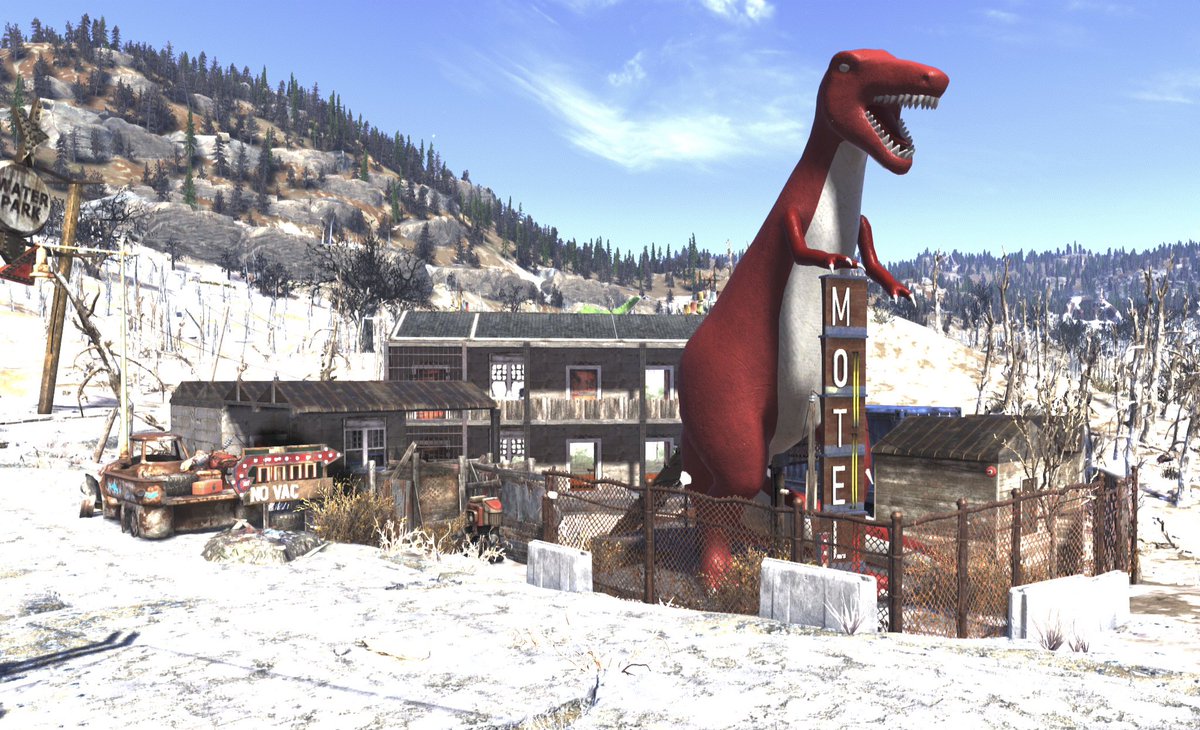 I tried to recreate NOVAC from Fallout New Vegas as a camp in Fallout 76 😆 #FalloutNewVegas #Fallout76camp #fallout #novac #falloutNV #Bethesda #falloutcamps <a href="/Bethesda_UK/">Bethesda UK</a> <a href="/BethesdaStudios/">Bethesda Game Studios</a>