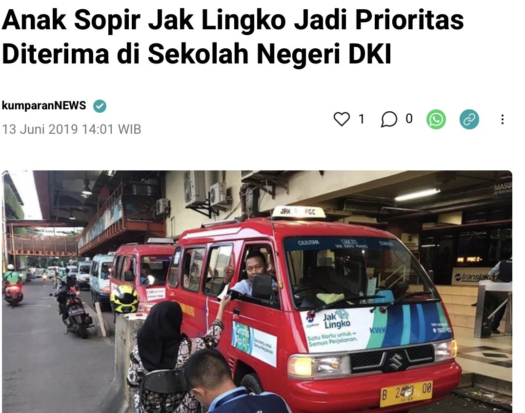 Jadi teringat, di balik peralihan angkot ke mikrotrans dalam sistem Jaklingko, ada beberapa kebijakan lainnya yg membuat para supir juga nyaman 1. pelatihannya di Bali 2. nggak lagi kejar setoran 3. anaknya dapat KJP dan diprioritaskan masuk sekolah negeri