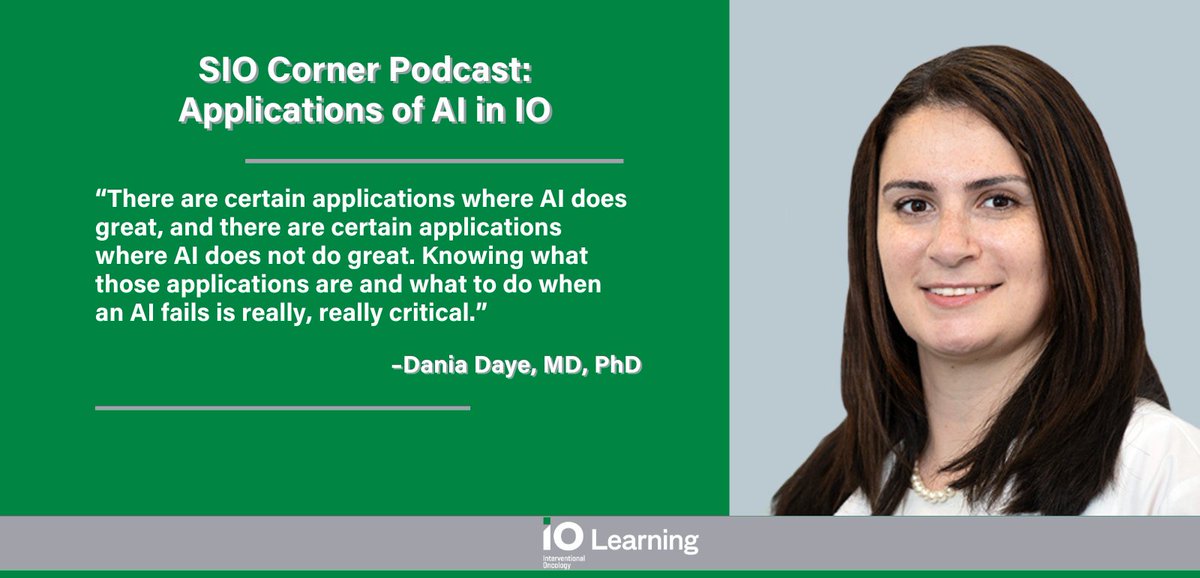 In our latest episode of the @SIO_Central Corner podcast, @DaniaDaye, MD, PhD, @MassGenBrigham, @HarvardMed joins host Elena Violari, MD, RPVI, to discuss the applications of #ArtificialIntelligence in #InterventionalOncology and #InterventionalRadiology.

hmpgloballearningnetwork.com/site/iolearnin…