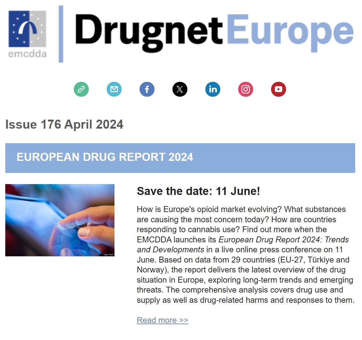 Our April news round-up is out today. In this issue: European Drug Report 2024 coming soon, new miniguide and upcoming webinar on drug consumption rooms, key deadlines and new jobs! mailchi.mp/emcdda/drugnet…
