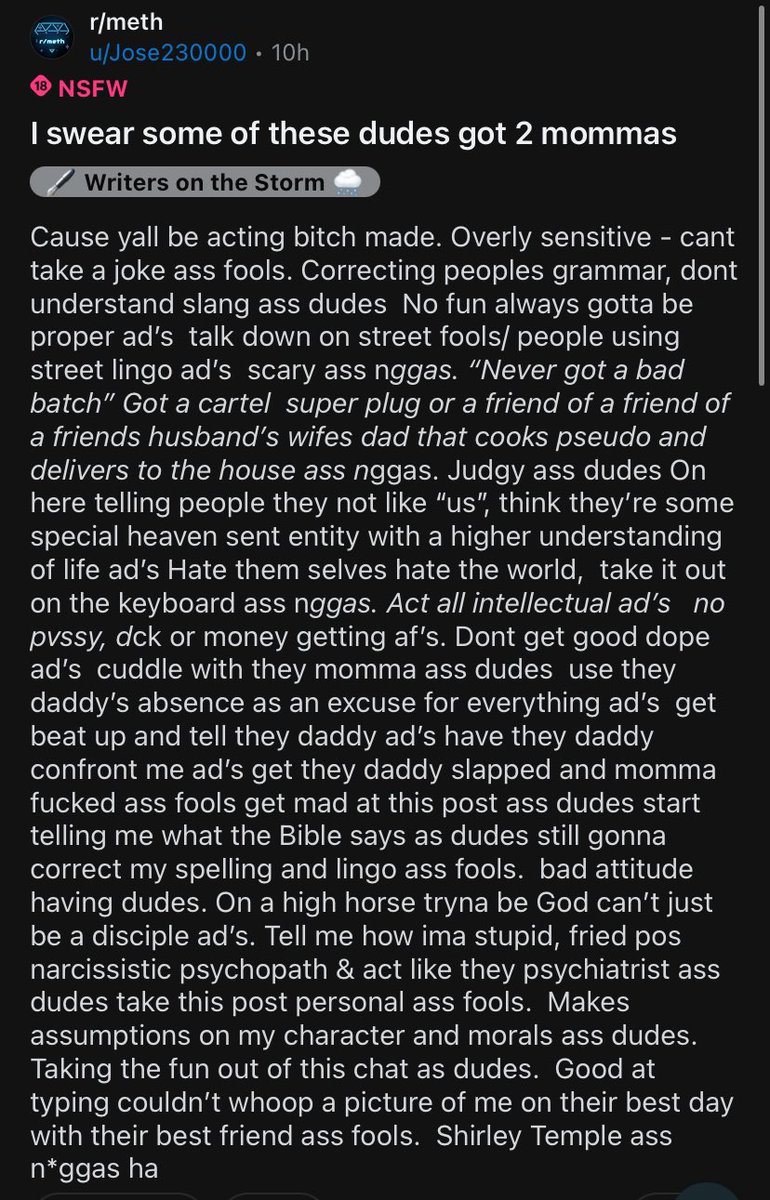 wizardcrime's tweet photo. the meth subreddit is, perhaps unsurprisingly, full of bars like this https://t.co/TZFwj7mNYB