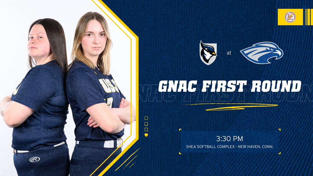 🏆 GNAC FIRST ROUND 🏆

🥎 begins @TheGNAC postseason play with a trip down to New Haven to battle rivals @AMCAthletics in the GNAC First Round Tuesday afternoon!

⏰: 3:30pm
🏟️: Shea Softball Complex
📊: bit.ly/3xV3IVs

#d3sb | #FearTheFlock | #GoBlueJays🔵🐦