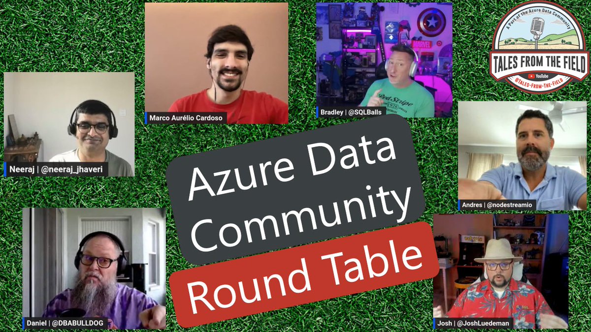 At the top of the hour we are LIVE with the #AzureDataCommunity Round Table featruing amazing content from the creators in the community! Hope to see you there! Link: youtube.com/live/Lifa9Xfp3… cc @JoshLuedeman @SQLBalls @DBABullDog @BradleySchacht @neeraj_jhaveri @nodestreamio