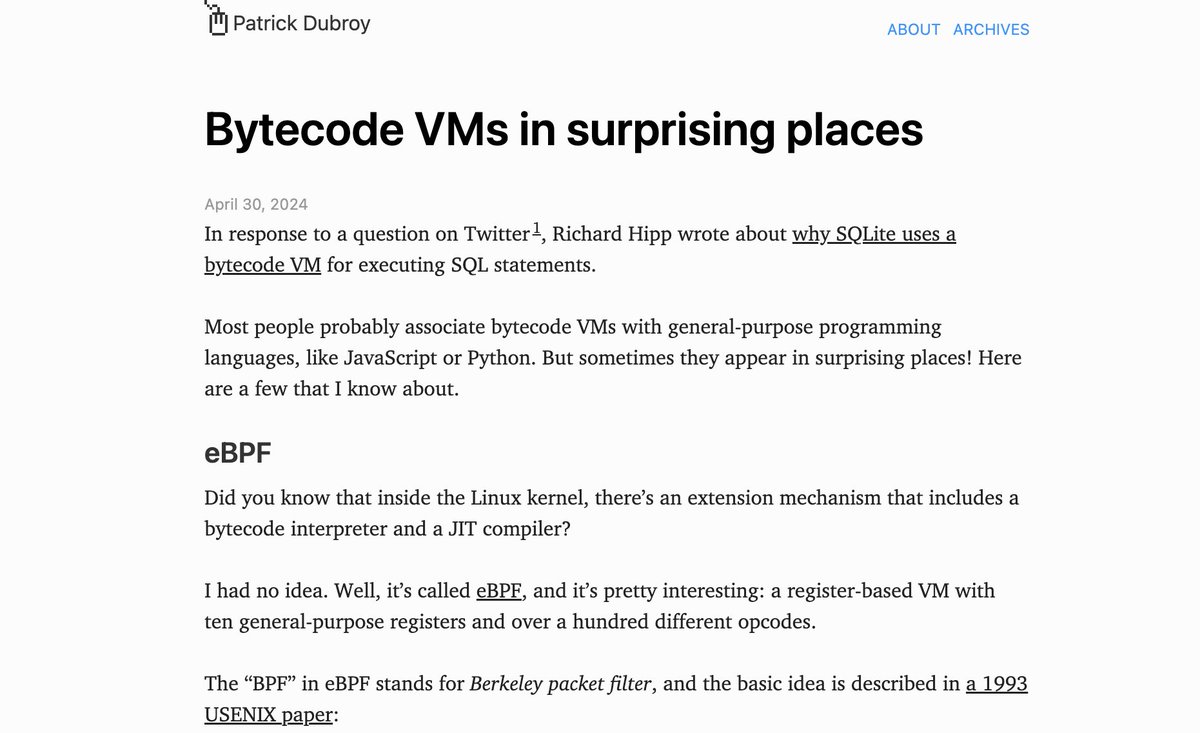 New blog post: Bytecode VMs in surprising places → dubroy.com/blog/bytecode-… Most people probably associate bytecode VMs with general-purpose programming languages. But sometimes they appear in surprising places!