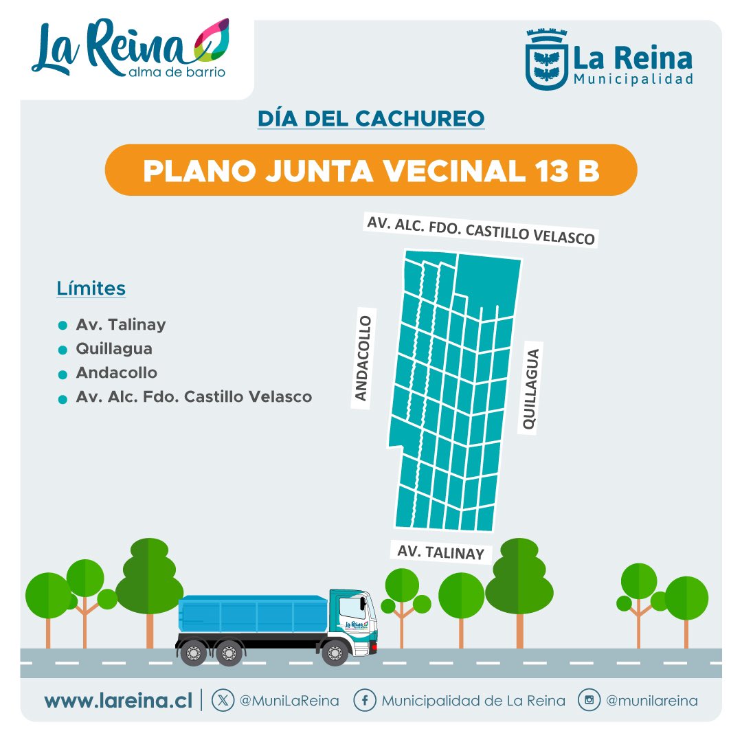 ¡DÍA DEL CACHUREO! 🚛♻️ 

El sábado 4 de mayo tenemos una nueva jornada de este servicio junto a nuestros vecinos de la zona que comprende Av. Talinay, Av. Alcalde Fernando Castillo Velasco, Quillagua y Andacollo. 

✅ REVISA EL CALENDARIO: lareina.cl/dia-del-cachur…