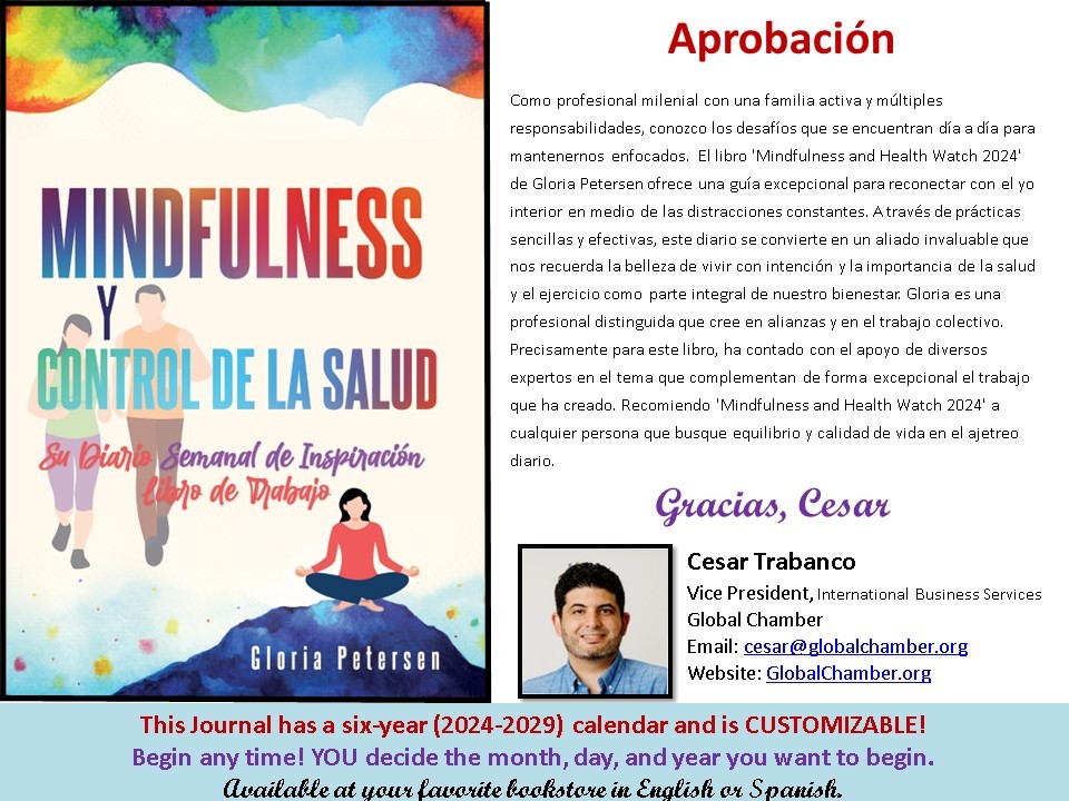 'Mindfulness and Health Watch: Your Weekly 'Inspire Me' Journal' is now available in English and Spanish at bookstores. Click here bit.ly/449aBhS for Spanish Version. Also available at The Bookmark bookstore in San Juan. Puerto Rico.