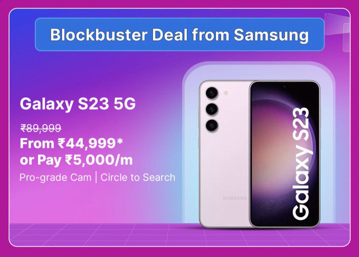 fastoye's tweet image. Mast Offer ab aaya hai boss😎

#SamsungS23FE - 33,999/- *
#SamsungS23 - 44,999/- *

Kya kahte kaun hai Lalantop 🔥

#Samsung #FlipkartBigSavingDays