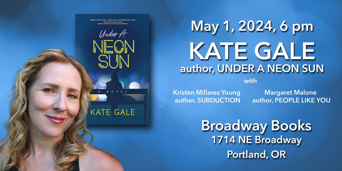 Wednesday, celebrate May Day 2024 at a reading by Kate Gale from her debut novel UNDER A NEON SUN, a timely look at the inequity of homeless college students and freelance laborers especially in terms of the pandemic. @bookbroads @RedHenPress broadwaybooks.net/event/kate-gale