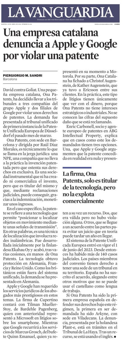 #ABGenlosMedios - Gracias @LaVanguardia por contar con nosotros para la elaboración de esta noticia: Una empresa catalana denuncia a Apple y Google por violar una patente …w-lavanguardia-com.cdn.ampproject.org/c/s/www.lavang…