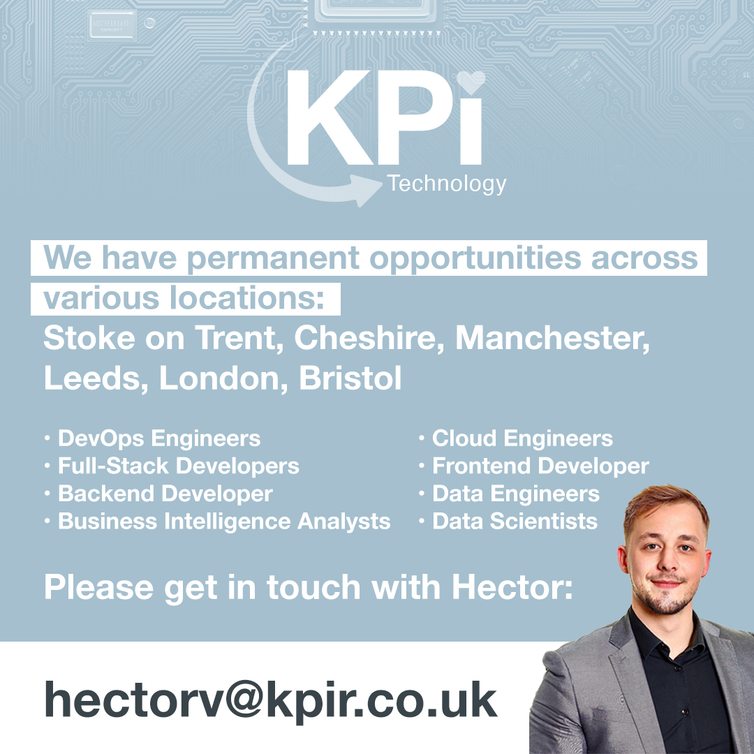 🖥️ KPI have launched their new Technology sector, with many roles available, in various locations across the country.

Ready to 'Tech' the leap into a new career? Call 01782 712230 or email HectorV@kpir.co.uk today.

#FullStackEngineer #DataEngineer #DevOpsEngineer #KPIRecruiting