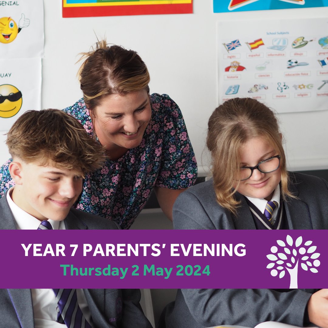 Our year 7 parents' evening will take place this Thursday, 2 May, from 4.15pm-7pm. If you haven't made an appointment you can just turn up & get an update on your child's progress & chat with their teachers. Refreshments & prayer facilities will be available.