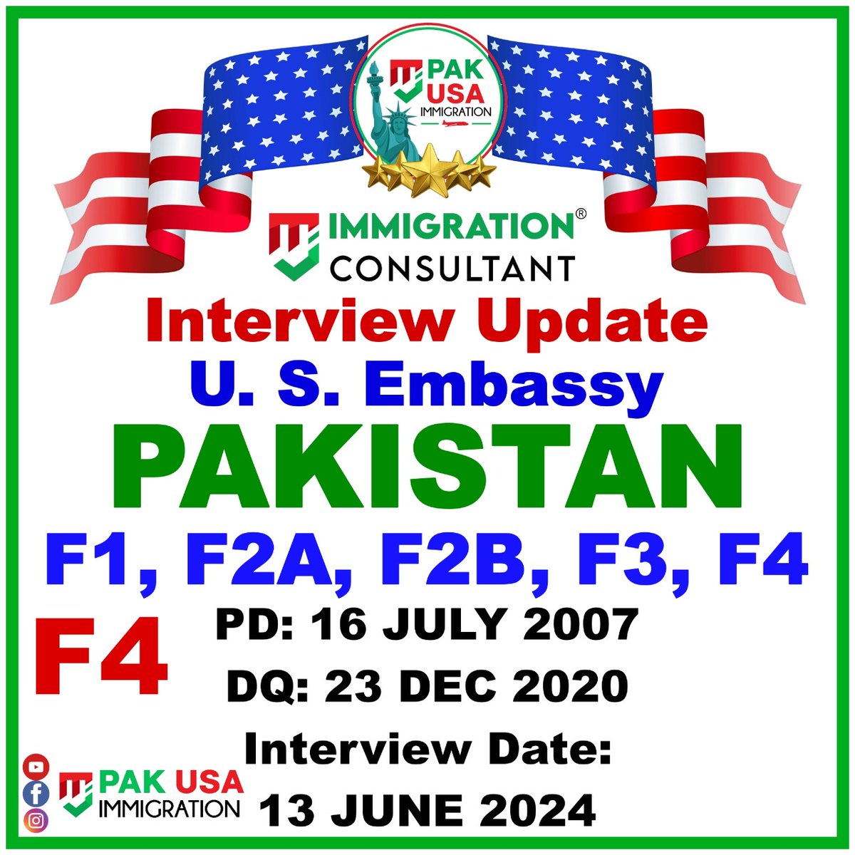 Family Visa Interview Letters Update for US Embassy in PAKISTAN
Their PD just became current in the Visa bulletin of May 2024 and that's why they got their interview letter by today.

#usimmigration #PakUSAImmigration #MJImmigrationConsultant #IR1 #PakUSImmigration #USVisa
