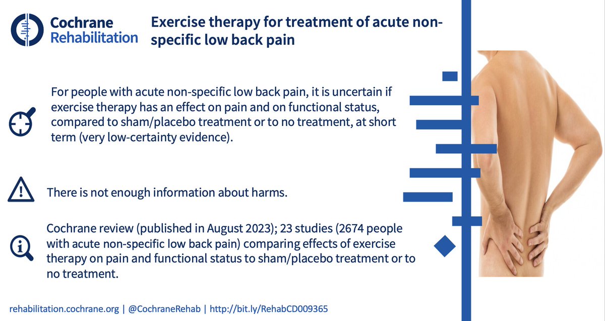 Discover insights from this Cochrane Review on managing #LBP! 💡 Explore exercise therapy's impact on global #disability rates and #healthcare costs. Read more in the @CochraneLibrary: buff.ly/45tBDjW #CochraneRehab #Blogshots