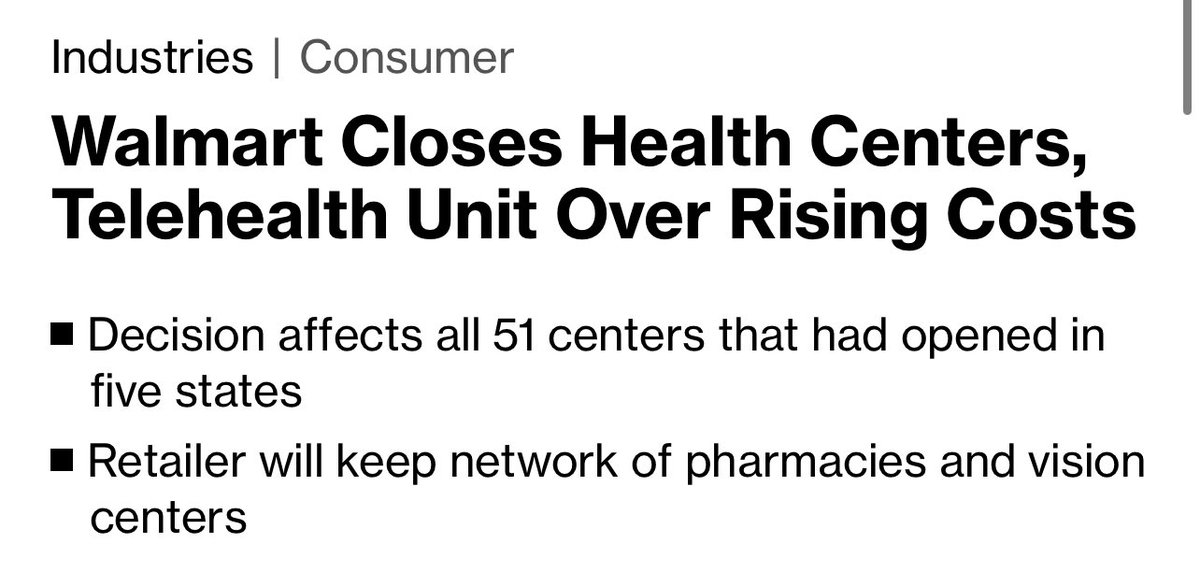 Holy shit

Walmart Health is shutting down

Retail health over??