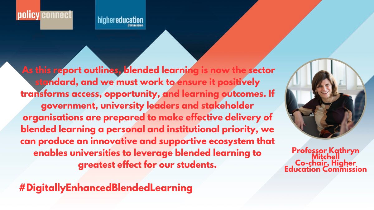 Higher Education Commission co-chair, @DerbyUniVC, delivered the keynote speech at today's #DigitallyEnhancedBlendedLearning launch, explaining the opportunities that #BlendedLearning provides to increase access to & success for students in HE. Read now: policyconnect.org.uk/research/digit….