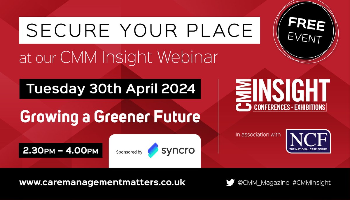 Starting shortly, join us for what will be a fascinating exploration of a greener future for the care sector with Joanne Balmer from @OaklandCare, Elaine Mead from @IHM_tweets and Lorna Turner from @devoncarehomes. Hosted by @vicrayner caremanagementmatters.co.uk/webinar/