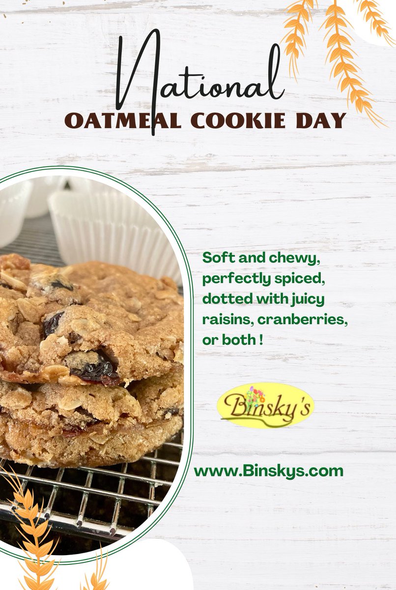 Oatmeal cookies are super healthy, packed with iron and fiber so you don’t even have to feel guilty about the calories!#nationaloatmealcookieday 
#cookies #Binskyssweetsandeats 
#April #thebestcookiesontheplanet 
#bakery #blackowned #supportblackbusiness 
#putgodfirstinallyoudo