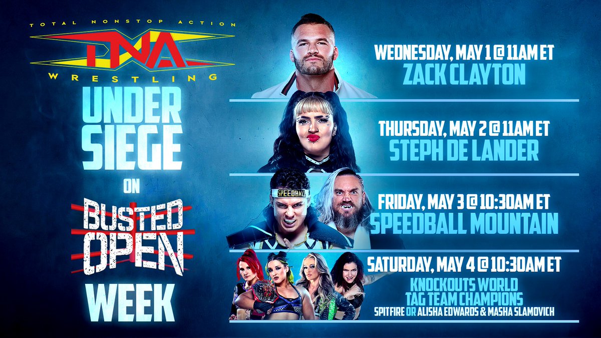Get ready for #TNAUnderSiege Week taking over @BustedOpenRadio on SiriusXM Channel 156! Read more: tnawrestling.com/2024/04/29/und…