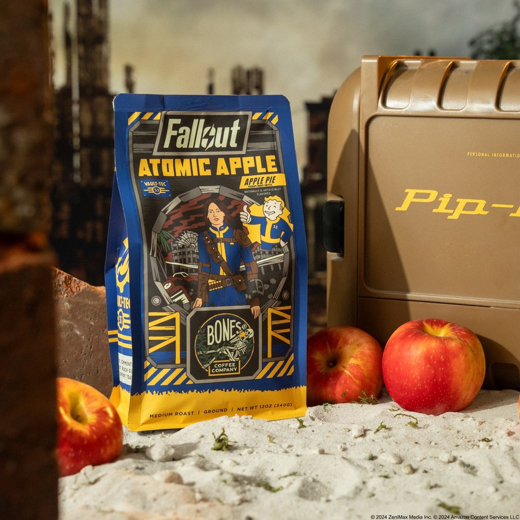 An explosion of flavor in every sip! 💥🍎 Reply 👍 if you're a fan of Atomic Apple, our NEW apple pie flavored coffee inspired by #Fallout! © 2024 ZeniMax Media Inc. © 2024 Amazon Content Services LLC