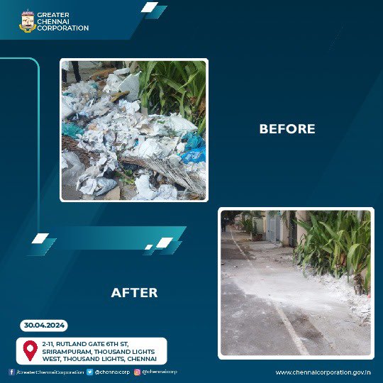 Hey #Chennaiites,

Dispose of waste responsibly in designated bins to prevent cattle nuisances. #GCC's conservancy staff work day and night to keep Chennai clean. 
Garbage removed from Thousand Lights, Chennai👇

#ChennaiCorporation
#HeretoServe