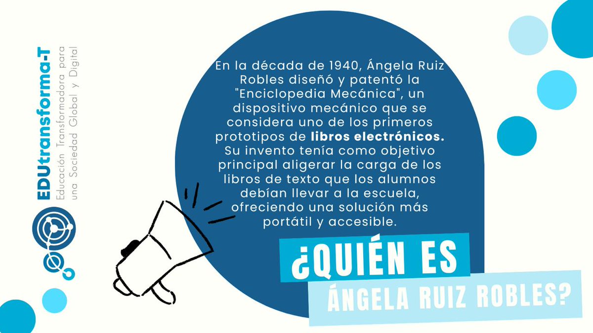 📢Te presentamos a Ángela Ruiz Robles, una de tantas #mujeresquedejaronhuella 
Inventó uno de los primeros prototipos de #libroselectrónicos