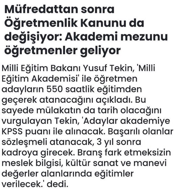 Eğitim fakülteleri neden var? 
3 aşamalı kpss süreci akademi için mi?
Verilen eğitimler yeterli değilse neden eğitim fak. mezunu olmayan öğretmenler şu an meb bünyesinde ?
Bir şeyler yapalım diye saçmalamayı bırakır mısınız?
#mülakatahayır 
#akademiyehayır