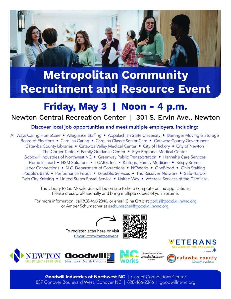 Looking for your next great opportunity?
You are invited to attend the Metropolitan Community and Resource Event this Friday from Noon until 4pm. Discover a wide variety of employers and job opportunities!
#Jobs #Careers #Goodwill #NCWorks