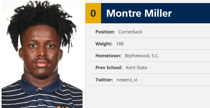 West Virginia CB Montre Miller entered the portal. He transferred from Kent State where he started 25 games at corner.