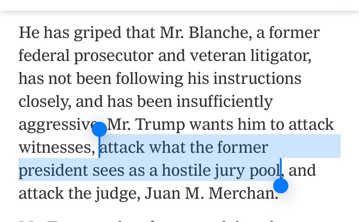 A lot of you nonlawyers probably don’t know this, but the best way to convince jurors that you’re innocent is to attack them nytimes.com/2024/04/30/us/…