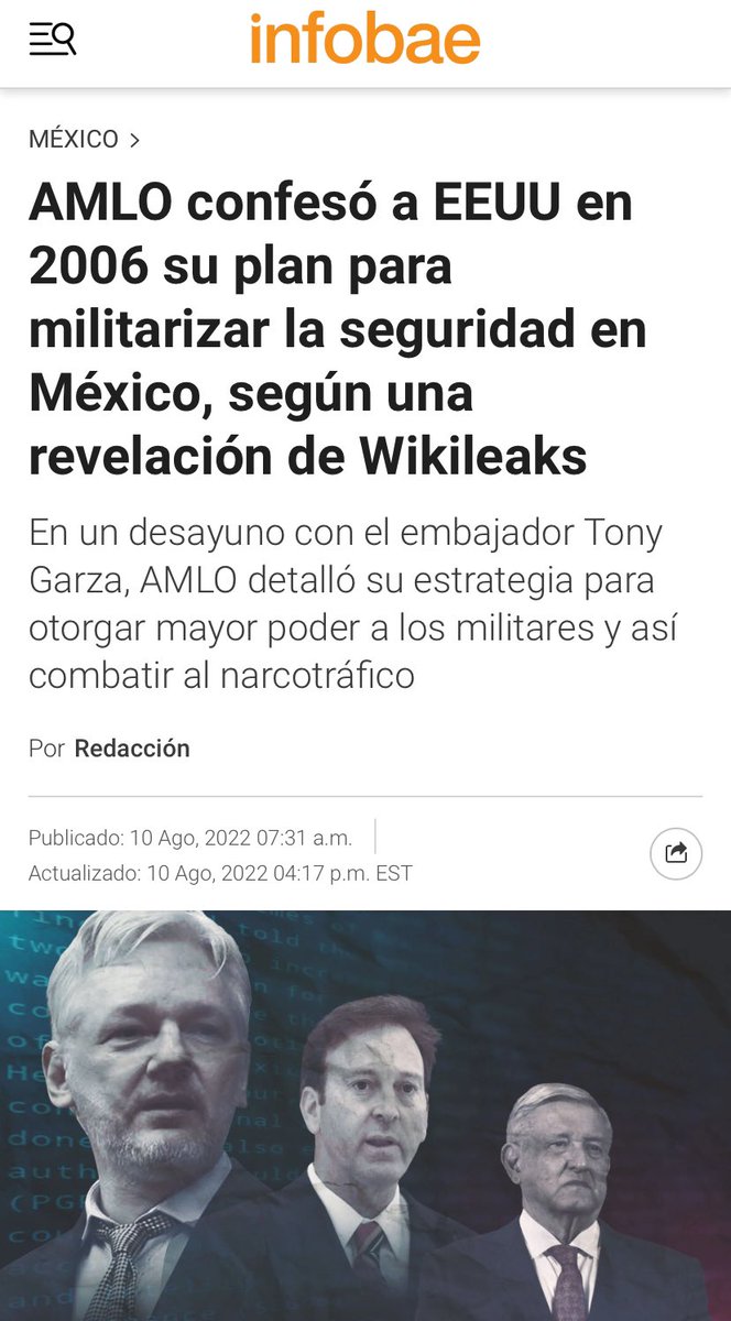 EmilioAlvarezI's tweet photo. En el 2006, @lopezobrador_ comenzó a recibir apoyo del Cártel de Sinaloa. 25 millones de dólares desde entonces, según narra un testigo a la periodista #AnabelHernandez. 

Pero también en el 2006 era un asiduo visitante de la Embajada de #EEUU en México a donde acudía a informar de la situación en el país, y les adelantaba que de ganar la presidencia militarizaría el país. 

Un doble agente, pareciera. 

@redesunidosmx @ahora_mx @FCN_mx @infobae