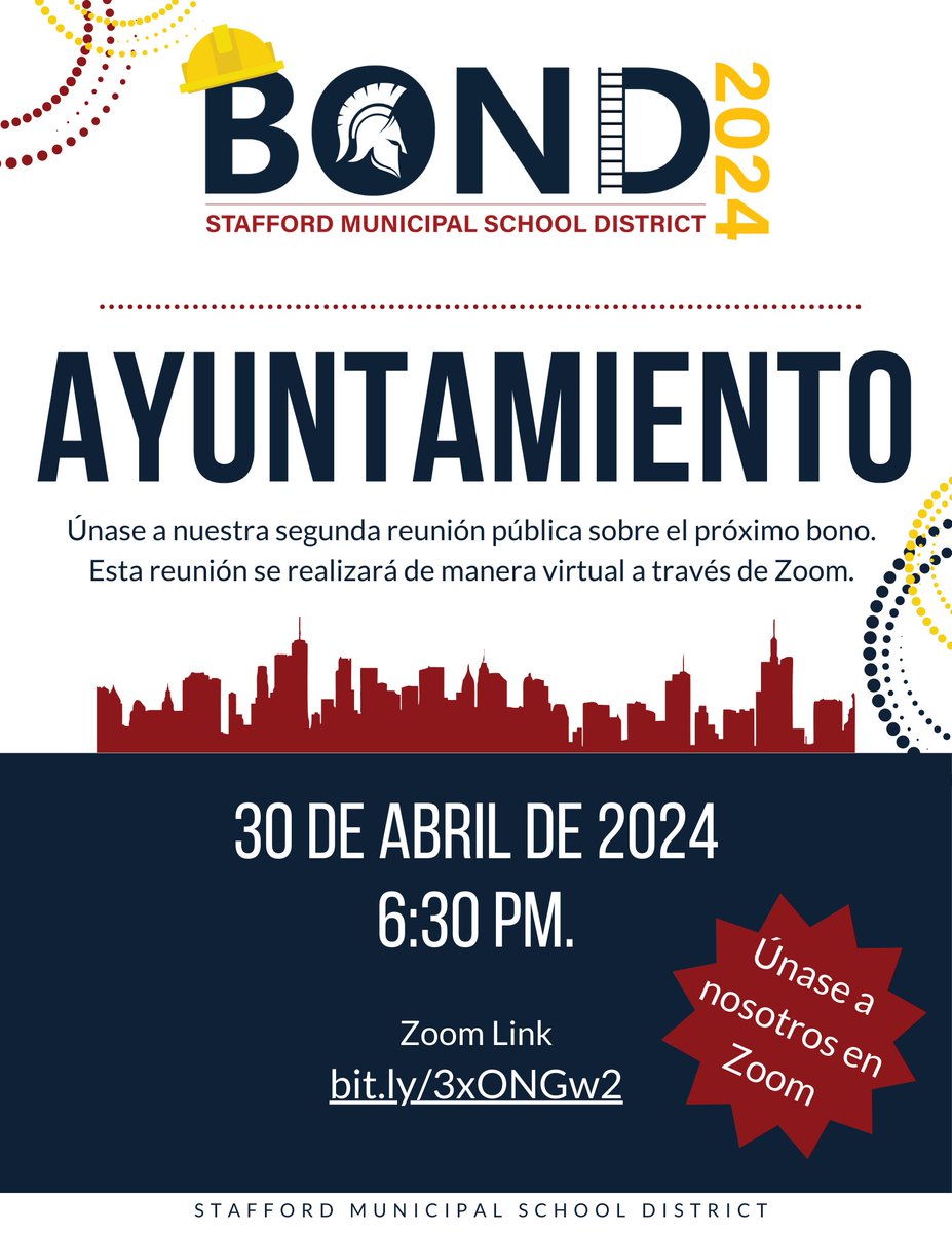 This is a friendly reminder to join our town hall meeting this evening at 6:30 via Zoom. Este es un recordatorio amistoso para unirse a nuestra reunión pública esta tarde a las 6:30 a través de Zoom. bit.ly/3xONGw2