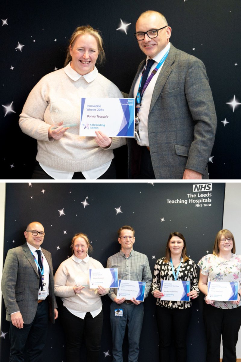 LeedsHospitals's tweet photo. Last week Donna Teasdale, Monika Szczepanska, David Richardson-McDermot and Nicola Shackleton were recognised in our Innovation category for their contributions at our #CelebratingAdmin awards. Donna was named the winner of the category! Well done everyone! https://t.co/rkn51WLOtt